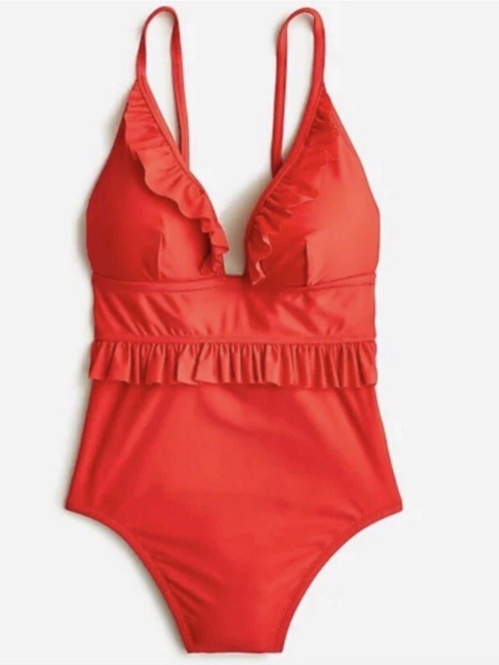 J. Crew Ruffle Plunge One Piece Swim in Bright Cerise Red Size 6